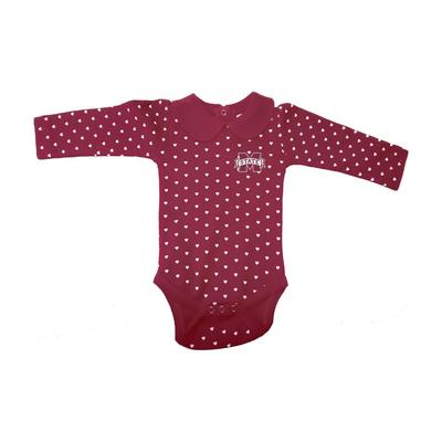 Mississippi State Infant Peter Pan Collar Heart Long Sleeve Onesie