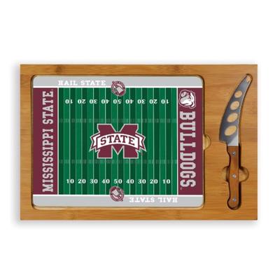 Mississippi State Icon Field Glass Top Cutting Board and Knife Set