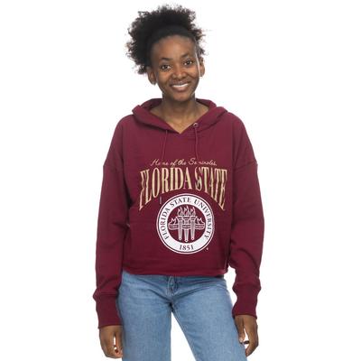 Florida State Zoozatz Women's Cropped Script Over Seal Hoodie