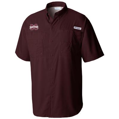 Mississippi State Columbia Tamiami Short Sleeve Woven Shirt DEEP_MAROON