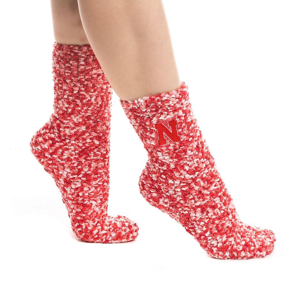  Nebraska Marbled Fuzzy Gripper Socks