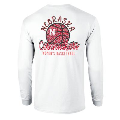 Nebraska Patterned Basketball Script Long Sleeve Tee