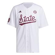  Mississippi State Adidas Full Button Script Baseball Jersey