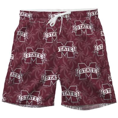 Mississippi State Wes and Willy YOUTH AO Palm Tree Swim Trunk