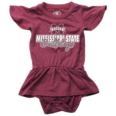 Mississippi State Wes and Willy Infant Ruffle Sleeve Hopper with Skirt Onesie