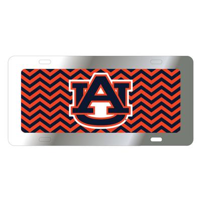 Auburn License Plate Navy/Orange Chevron with AU Logo