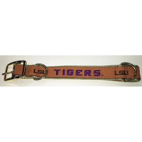 LSU Embroidered Leather Dog Collar