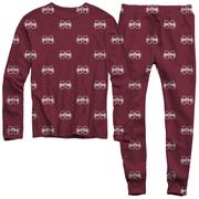  Mississippi State Wes And Willy All Over Logo Long Sleeve Tee And Pant Set