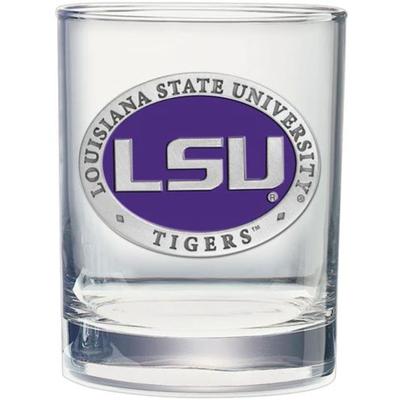LSU Heritage Pewter Rocks Glass (Purple Emblem)