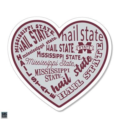 Mississippi State 3.25 Inch Type Fill Heart Rugged Sticker Decal