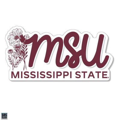 Mississippi State 3.25 Inch Flowers Script Rugged Sticker Decal