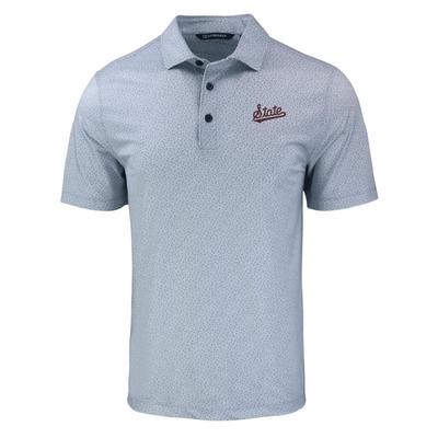 Mississippi State Cutter & Buck Pike Eco Pebble Print Stretch Recycled Polo POLISHED/WHITE