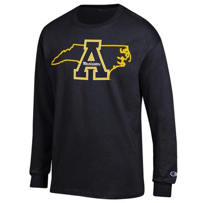 App State Champion Logo Over State Long Sleeve Tee