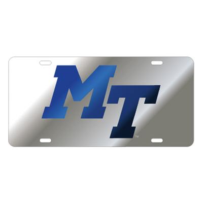 MTSU License Plate Silver/Blue MT Logo