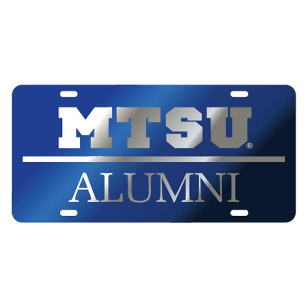 Mtsu License Plate Royal With Silver Mtsu Alumni
