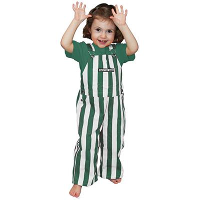 Green and White Toddler Game Bibs Striped Overalls
