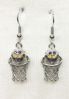 Purple And Gold Crystal Basketball Earrings