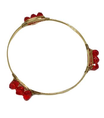 Red Beaded Gold Wire Bracelet