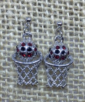 Red and Black Crystal Basketball Earrings