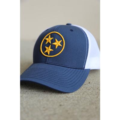 The Nash Collection Navy and Gold Tristar Adjustable Mesh Back Hat