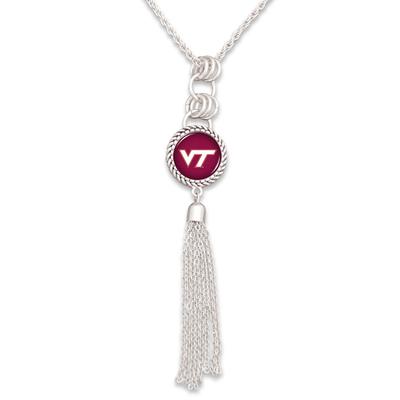 Virginia Tech Silver Tassel Dome Necklace