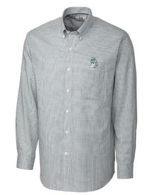 Michigan State Cutter And Buck Tattersall Woven Dress Shirt