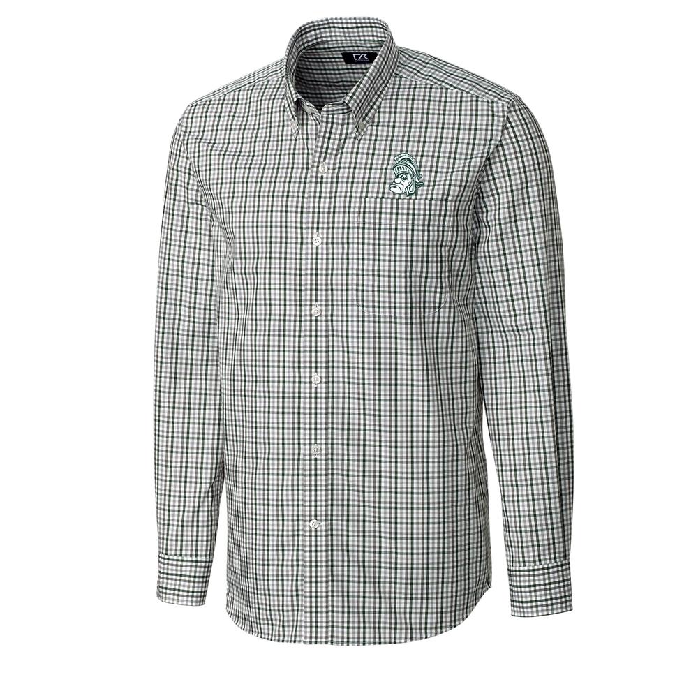 Michigan State Cutter And Buck Gilman Woven Button Down