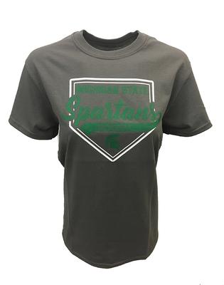 Michigan State Home Plate Script Baseball Tee