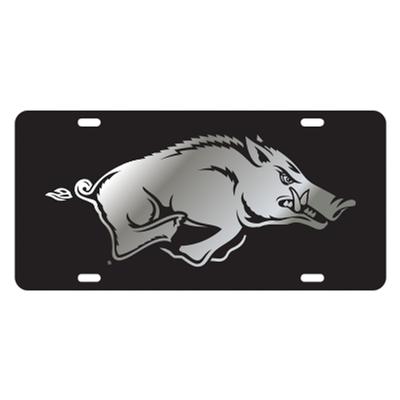 Arkansas Running Hog Silver/Black License Plate