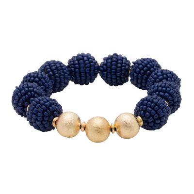 Navy Seed Bead Ball Stretch Bracelet