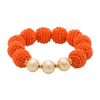 Orange Seed Bead Ball Stretch Bracelet