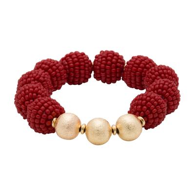 Crimson Seed Bead Ball Stretch Bracelet
