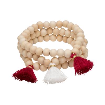 Crimson & White Triple Cotton Tassel Bracelets