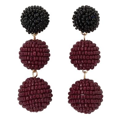 Maroon & Black Bead Ball Drop Earrings