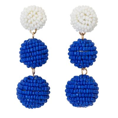 Royal & White Bead Ball Drop Earrings