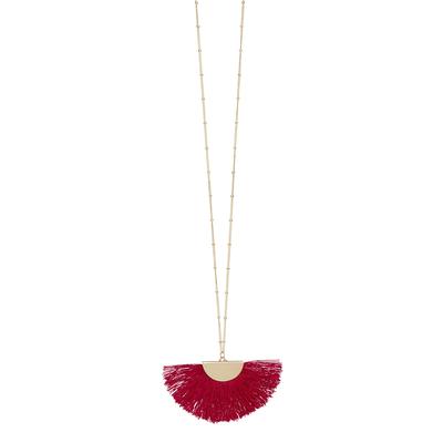 Crimson Gold Fan Tassel Necklace