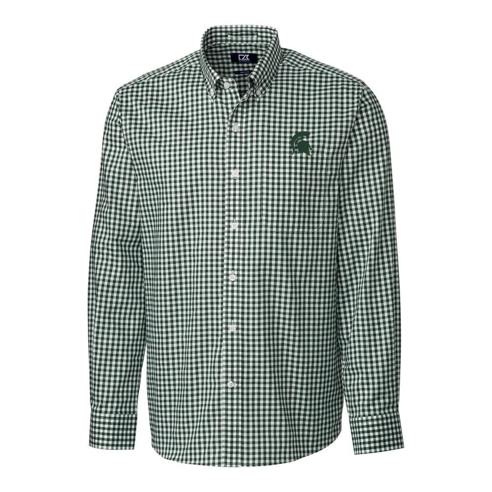 Michigan State Cutter & Buck League Gingham Woven Dress Shirt