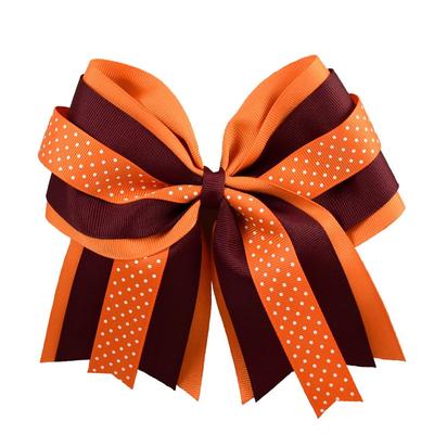 Maroon & Orange Large Layered Dot Cross Hair Bow