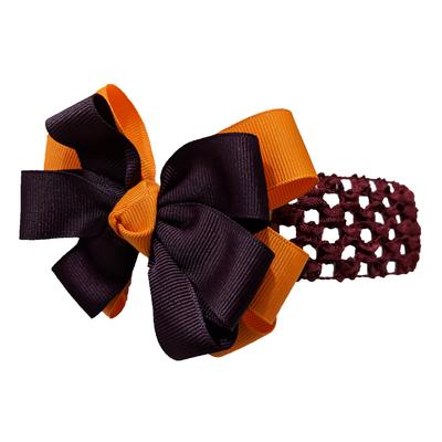 Maroon & Orange Hair Bow W/ Crochet Headband
