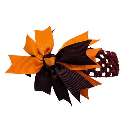 Maroon & Orange Hair Bow W/ Crochet Headband