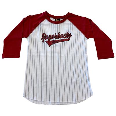 Arkansas Youth 3/4 Sleeve Striped Baseball Tee