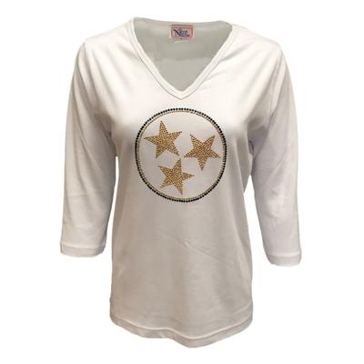 ETSU Nitro Navy and Gold Tristar 3/4 Sleeved V-Neck Shirt