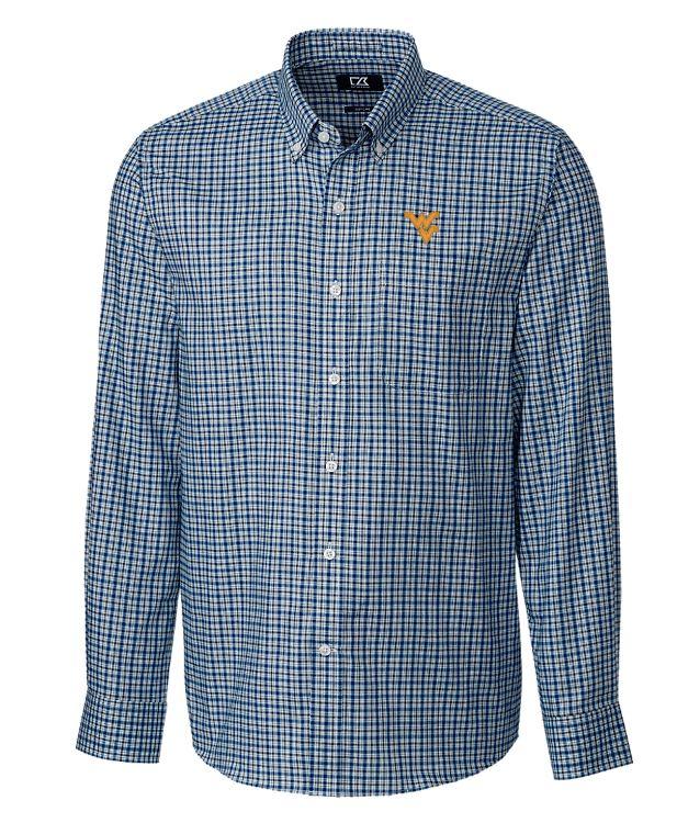 West Virginia Cutter And Buck Lakewood Check Dress Shirt