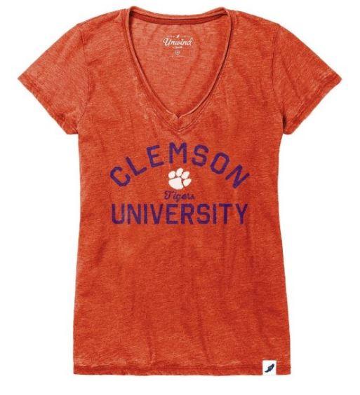 Clemson League Women's Distressed V- Neck Top