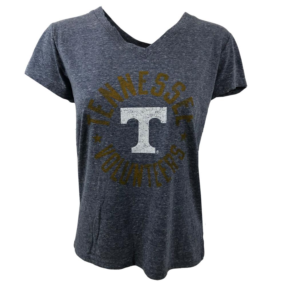 Vols Tennessee Women's V Neck Circle Logo Tee Shirt Alumni Hall