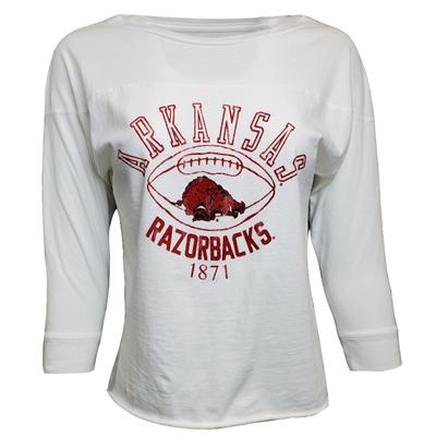 Arkansas Retro Brand Women's 3/4 Sleeve Football Jersey Crop Top