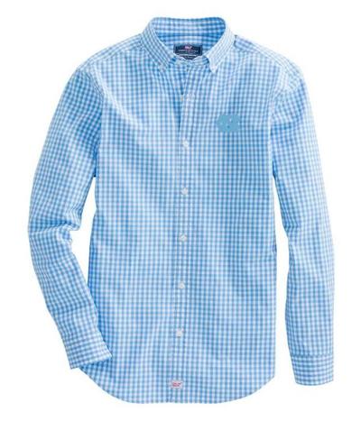 UNC Vineyard Vines Gingham Classic Stretch Murray Shirt