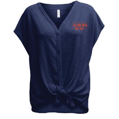 Auburn Summit Women's Waffle Knit Button Front Tied Top