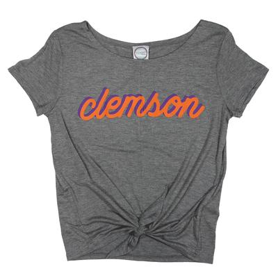 Clemson Kickoff Couture Women's Fan Script Tie Front Top