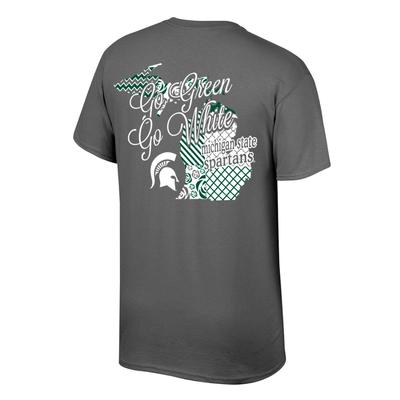 Michigan State Women's Script on Pattern State Tee Shirt